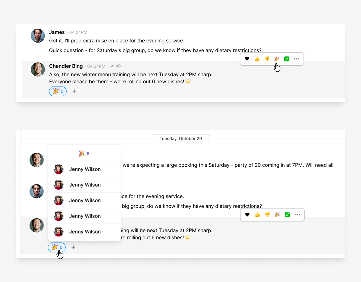 Emoji reactions on hover