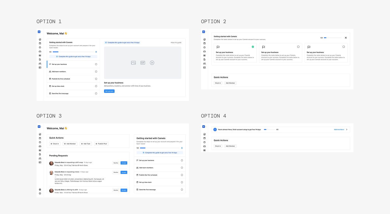 explore onboarding variations on Home page