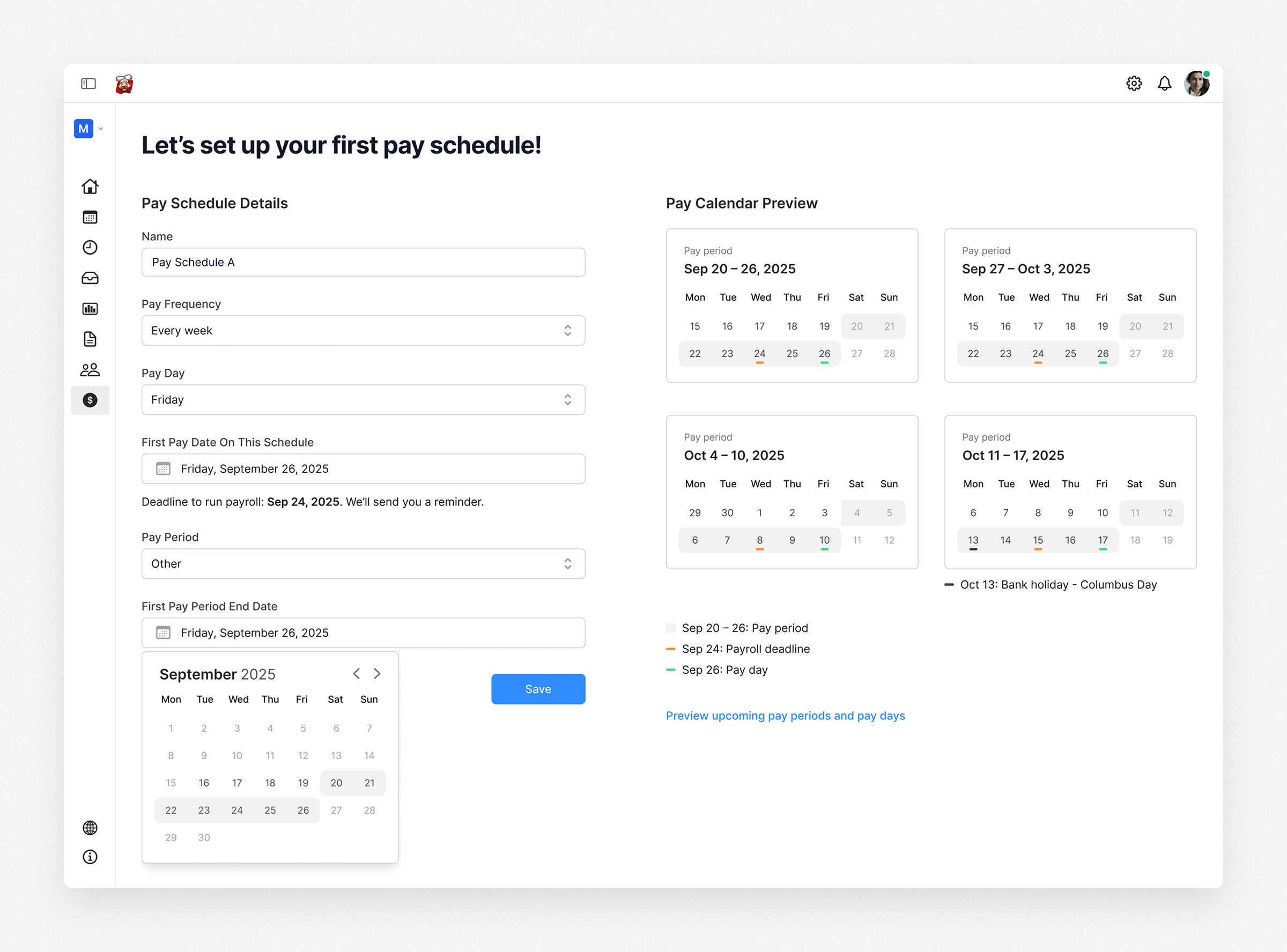 pay calendar on Camelo