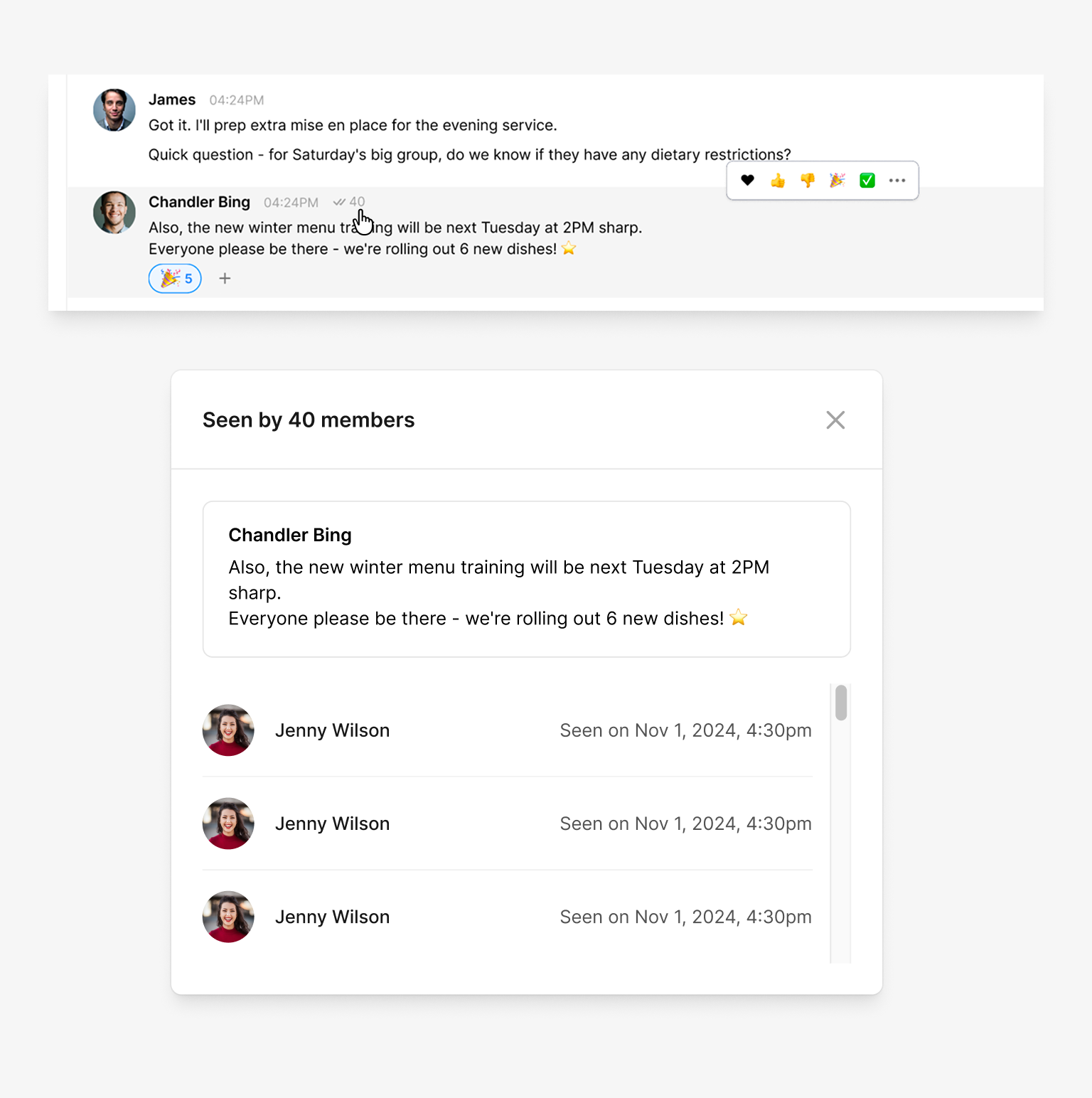 Read receipts on hover