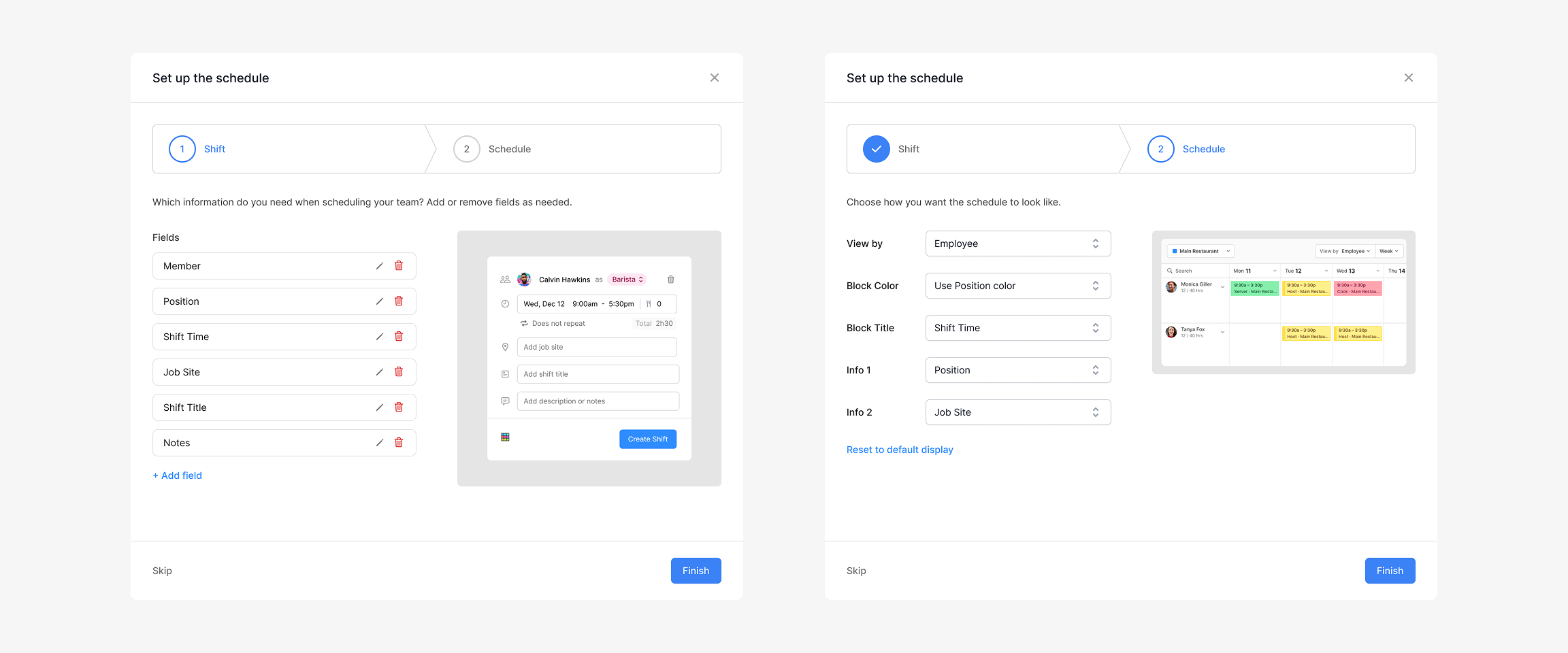 schedule setup modal