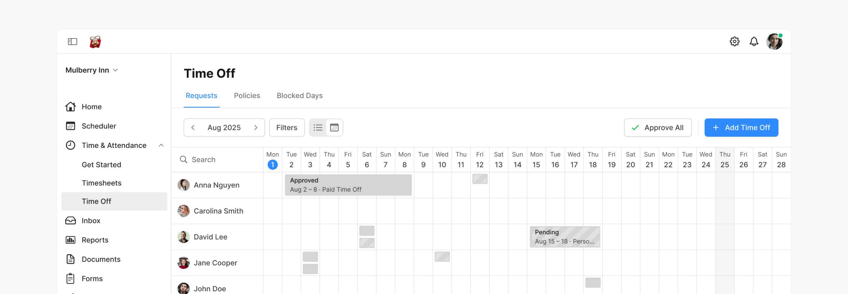 A time off calendar for better visualization and planning