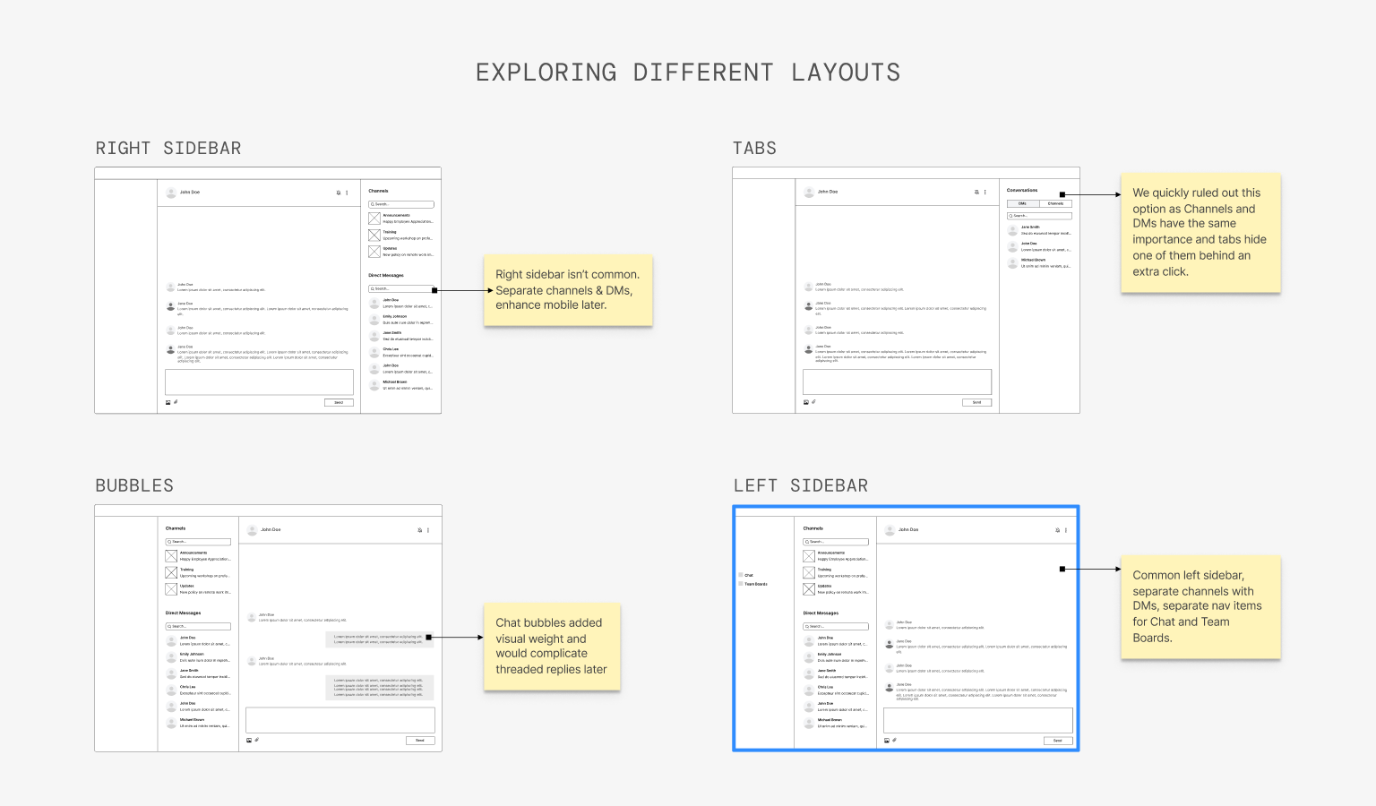 Four layout explorations